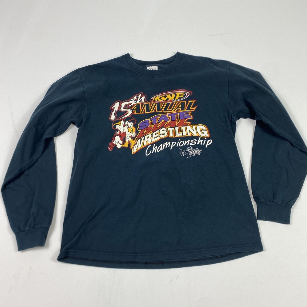 VINTAGE KWF Wrestling Shirt Mens Medium Long Sleeve State Dual 15th Annual 00s